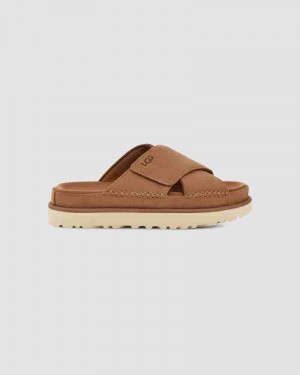 Sandalias UGG Goldenstar Cross Slide Mujer Cafe | COJ8564P