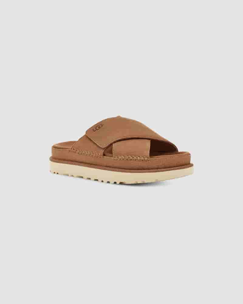 Sandalias UGG Goldenstar Cross Slide Mujer Cafe | COJ8564P