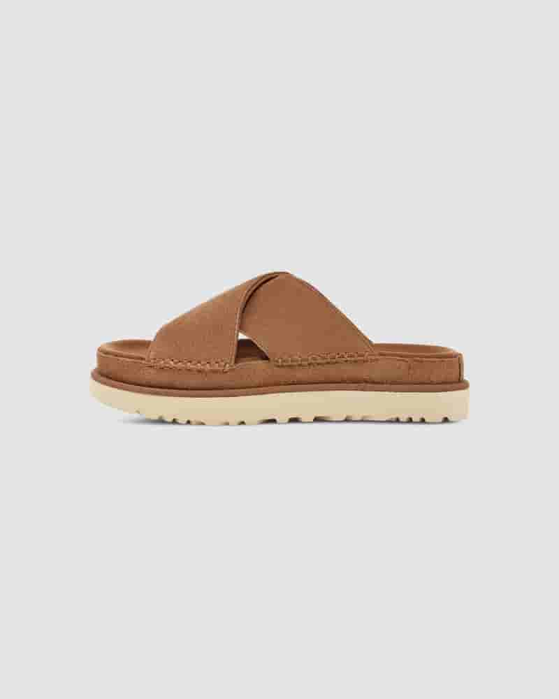 Sandalias UGG Goldenstar Cross Slide Mujer Cafe | COJ8564P