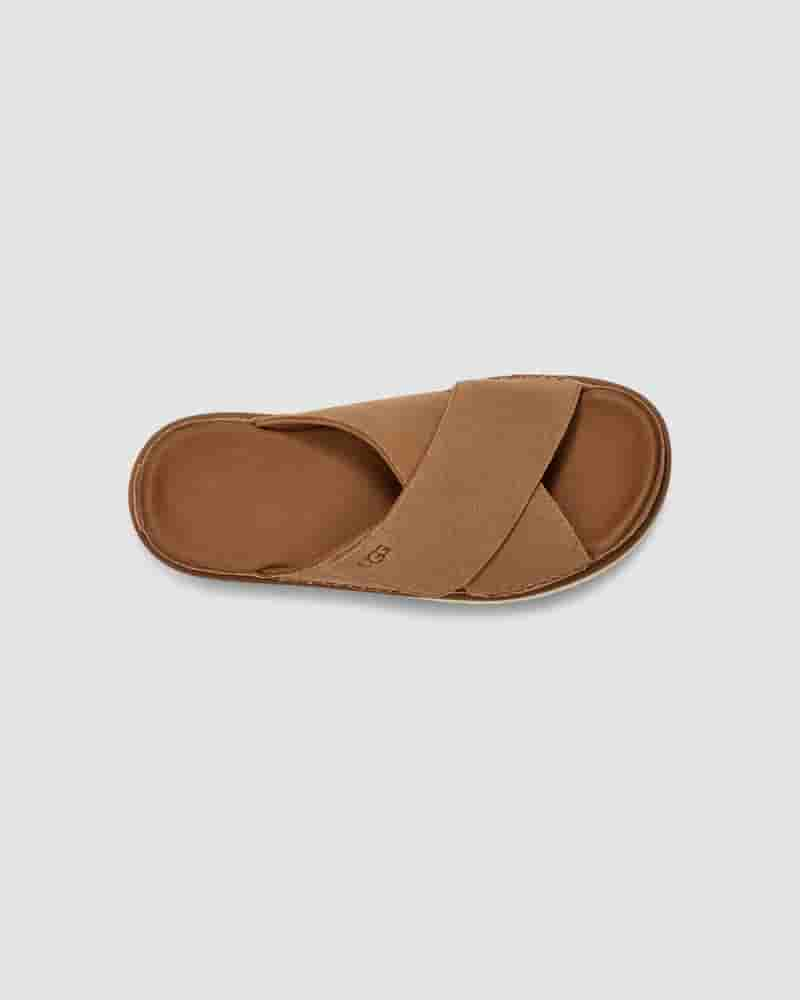 Sandalias UGG Goldenstar Cross Slide Mujer Cafe | COJ8564P