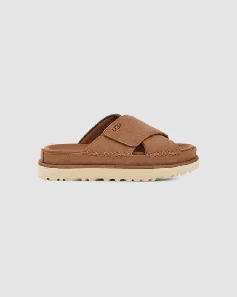 Sandalias UGG Goldenstar Cross Slide Mujer Cafe | COJ8564P