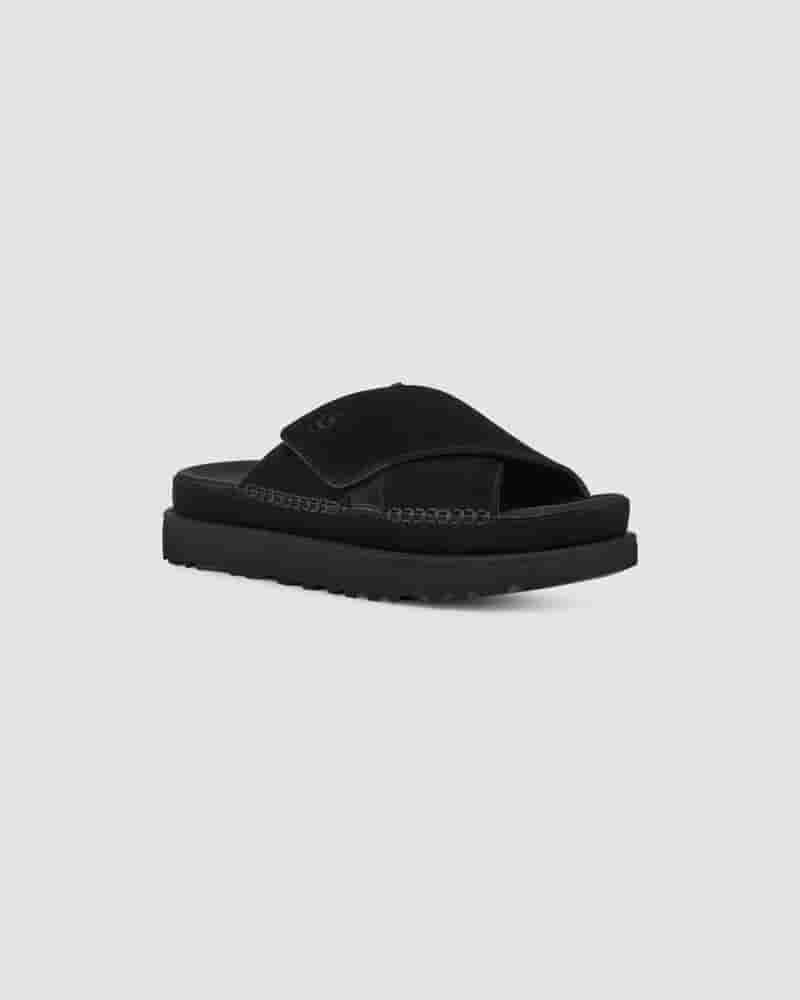 Sandalias UGG Goldenstar Cross Slide Mujer Negras | COG8566S